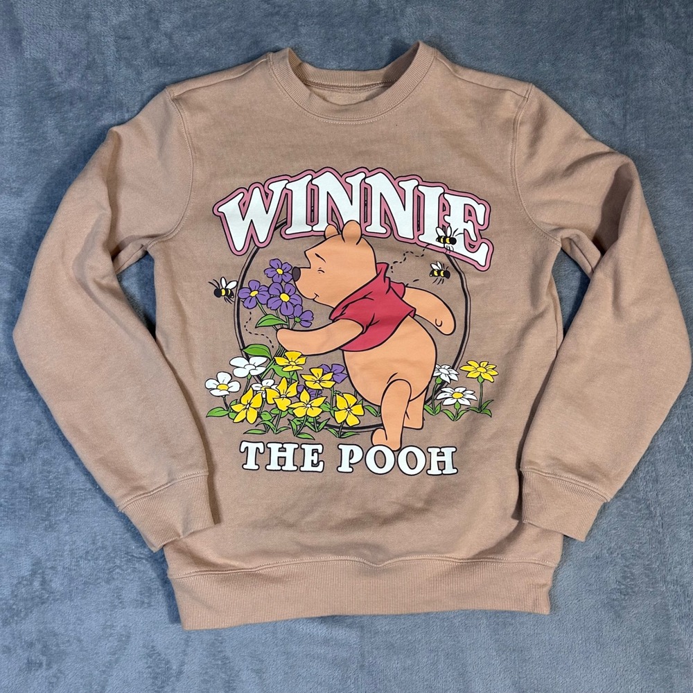 Disney Winnie the Pooh Graphic Sweatshirt‎ Women's XS Beige Crewneck Pullover